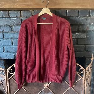 Wine Knitted Open Front Cardigan
